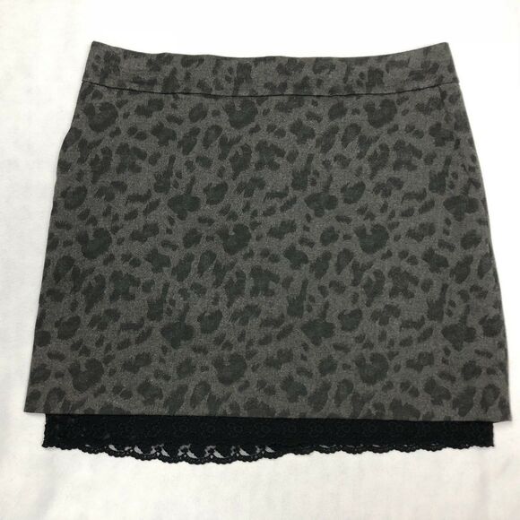 Jessica Simpson Skirt Women 2 Grey Animal Print Exposed Zipper Cindy Pocket Lace - Picture 1 of 12
